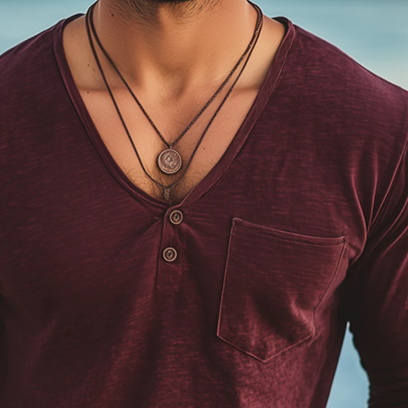 Marcelo | Men'S Basic Deep V Neck Cotton Solid Color Long Sleeve T-Shirt - Image 5