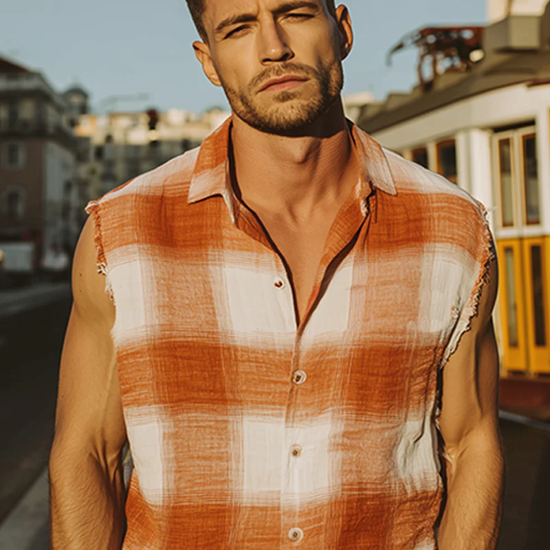 Marcelo | Men'S Spring And Summer Fashion Casual Contrast Plaid Cotton Blended Sleeveless Shirt - Image 4