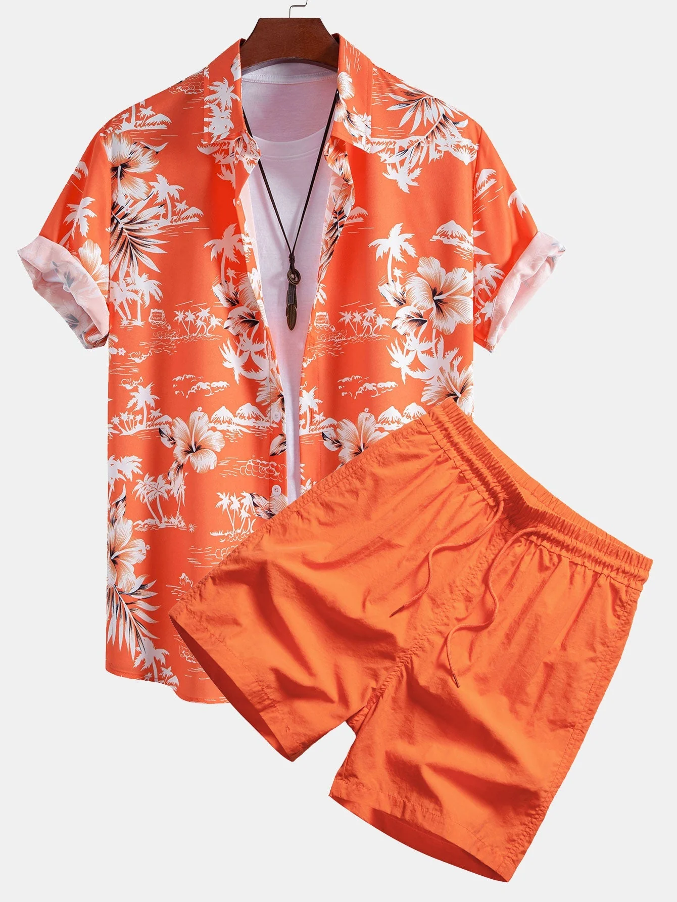 Marciano® | Palm Tree Tropical Flora Print Button Up Shirt & Man Mid Length Drawstring Swim Shorts - Image 2