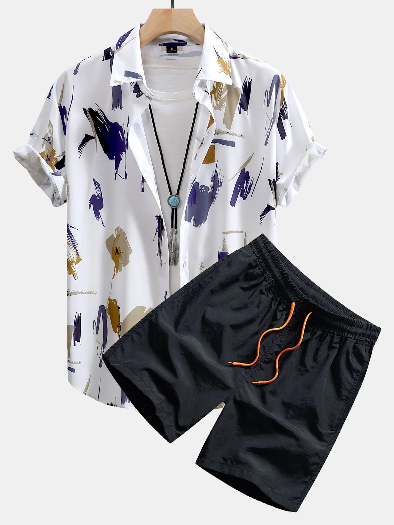 Marco® | Brushstroke Print Button Up Shirt & Swim Shorts - Image 2