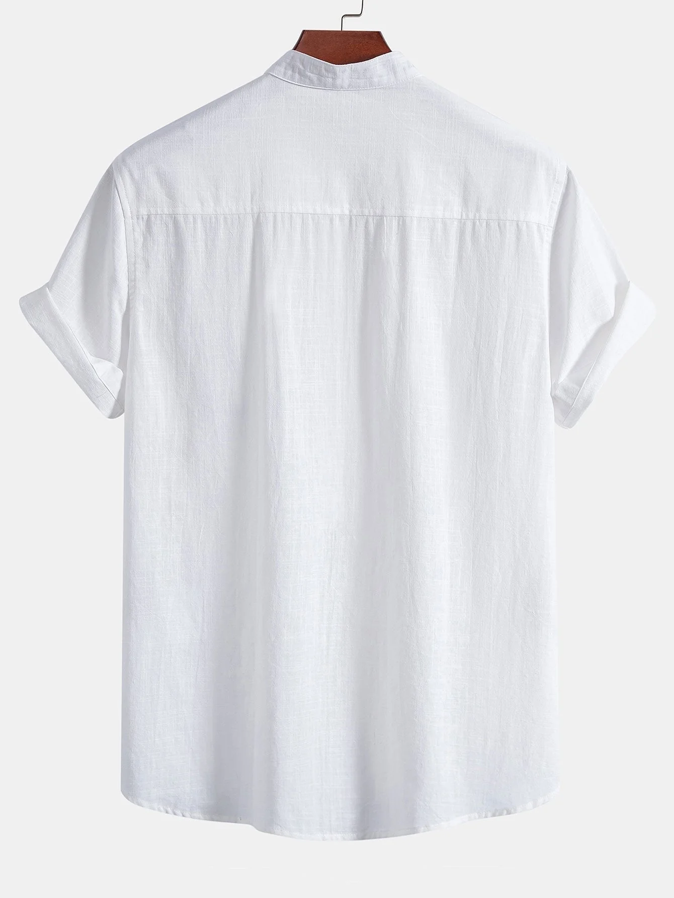 Marco® | Palm Tree Print Linen Look Cotton Stand Collar Shirt - Image 2