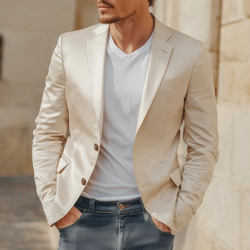 Marco | Men'S Casual Elegant Solid Color Satin Notch Lapel Single Breasted Slim Fit Blazer - Image 2