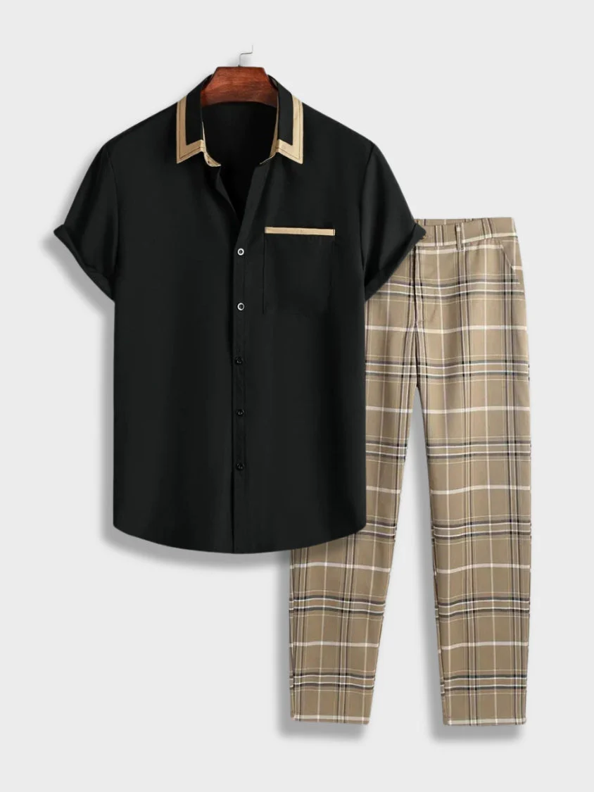 Marcos® | Vintage Button Down Shirt And Checked Trousers Set - Image 8