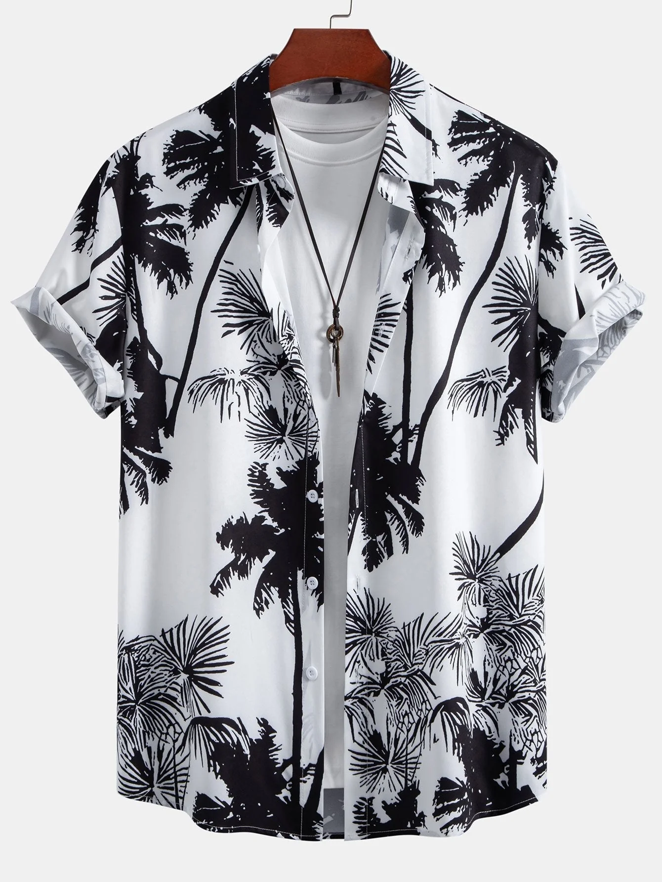 Mario® | Palm Trees Print Button Up Shirt & Striped Print Swim Shorts - Image 2