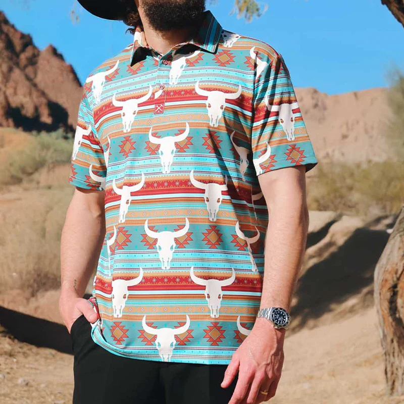 Mark | Men'S Western Cowboy Style Printed Short-Sleeved Polo Shirt - Image 2