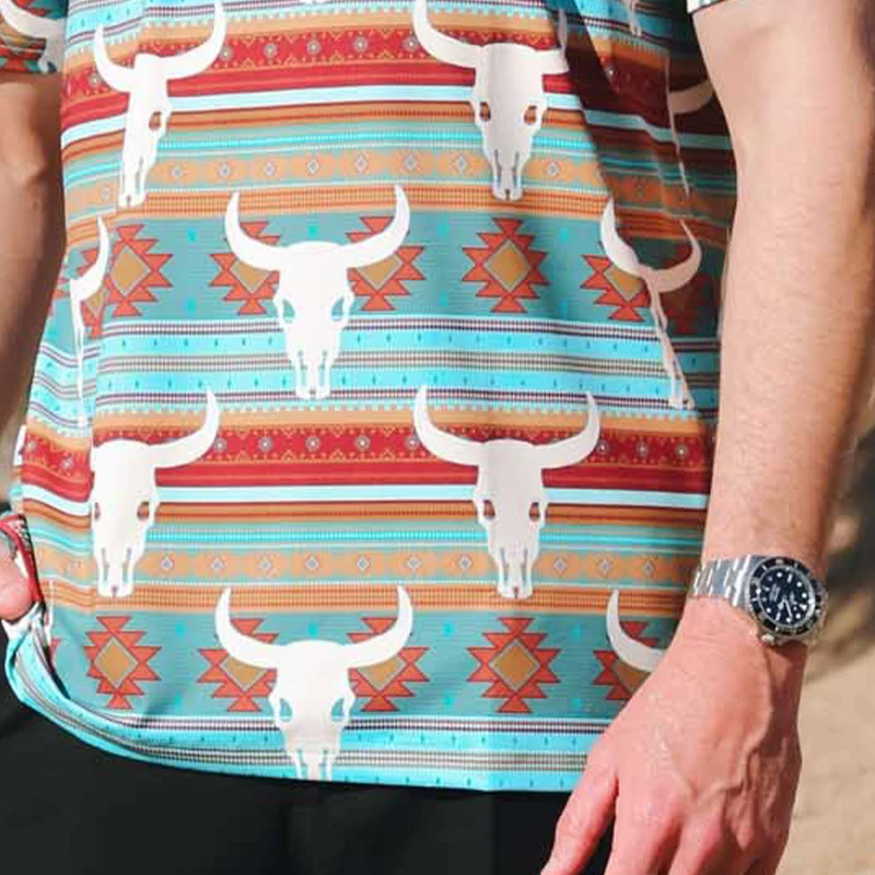 Mark | Men'S Western Cowboy Style Printed Short-Sleeved Polo Shirt - Image 3