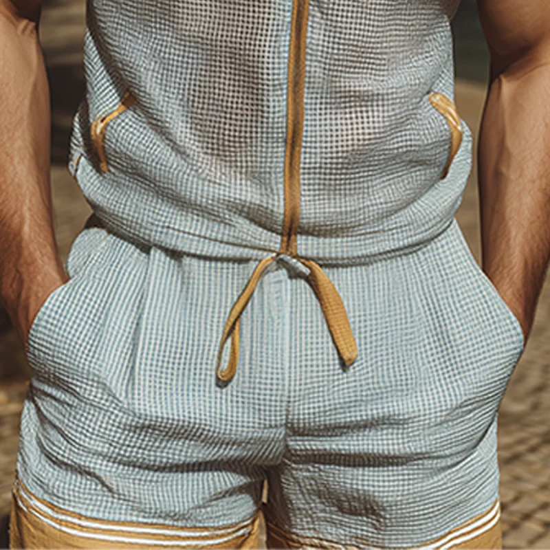 Marshall | Men'S Spring Summer Fashion Casual Mesh Hooded Zipper Sleeveless Shirt Elastic Waist Length Thigh Shorts Set - Image 5
