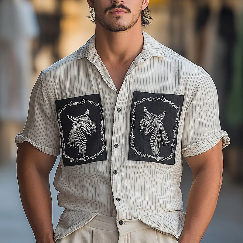 Marshall | Men'S Summer Fashion Plaid Embroidery Patchwork Short Sleeve Shirt - Image 2