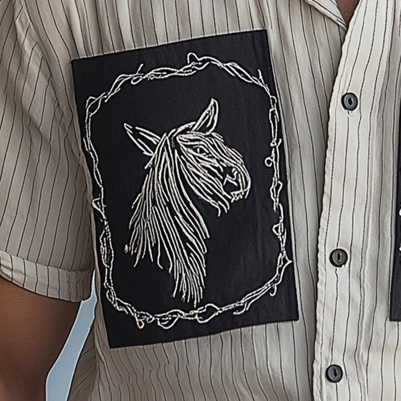 Marshall | Men'S Summer Fashion Plaid Embroidery Patchwork Short Sleeve Shirt - Image 3