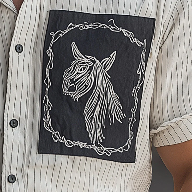Marshall | Men'S Summer Fashion Plaid Embroidery Patchwork Short Sleeve Shirt - Image 4