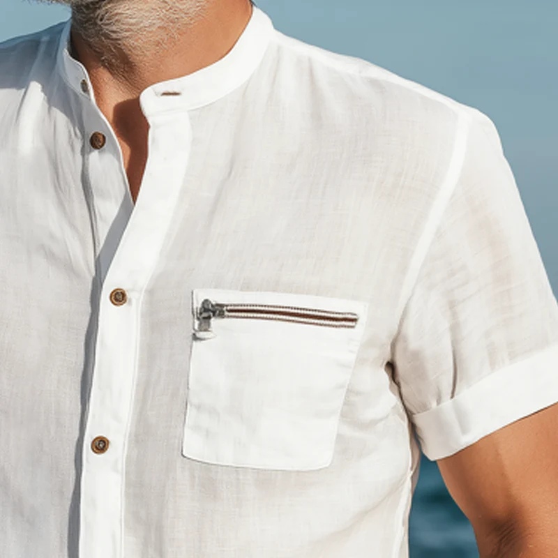 Martin | Men'S Summer Basic Cotton Stand Collar Short Sleeve Shirt - Image 3