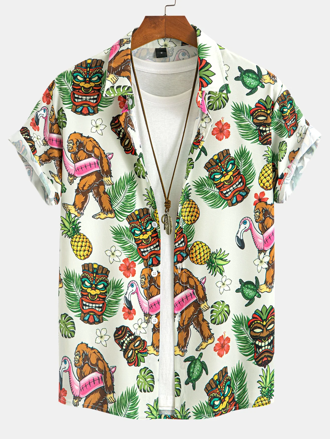 Marvin® | Tropical Tiki Bigfoot Print Button Up Shirt & Man Mid Length Drawstring Swim Shorts - Image 3