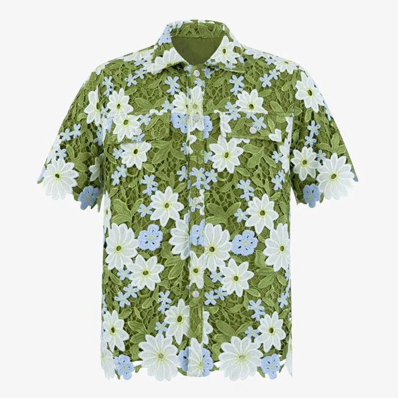 Marvin | Men'S Summer Fashion Embroidered Floral Hollow Sleeve Shirt - Image 2