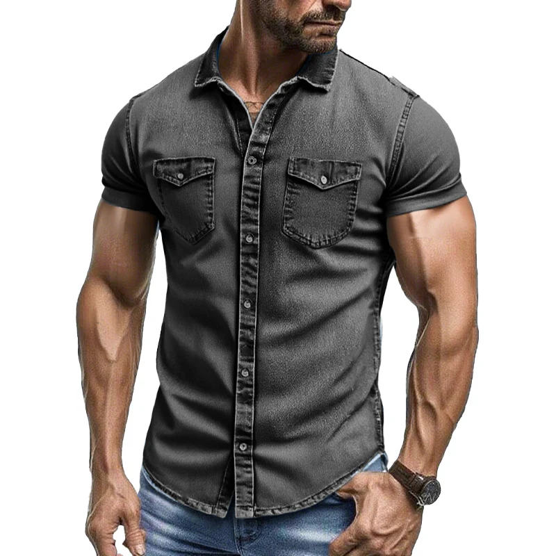 Marvin | Men'S Vintage Washed Short Sleeve Multi-Pocket Denim Shirt - Image 2