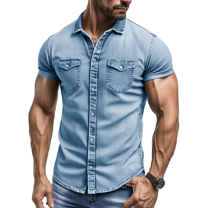 Marvin | Men'S Vintage Washed Short Sleeve Multi-Pocket Denim Shirt - Image 3