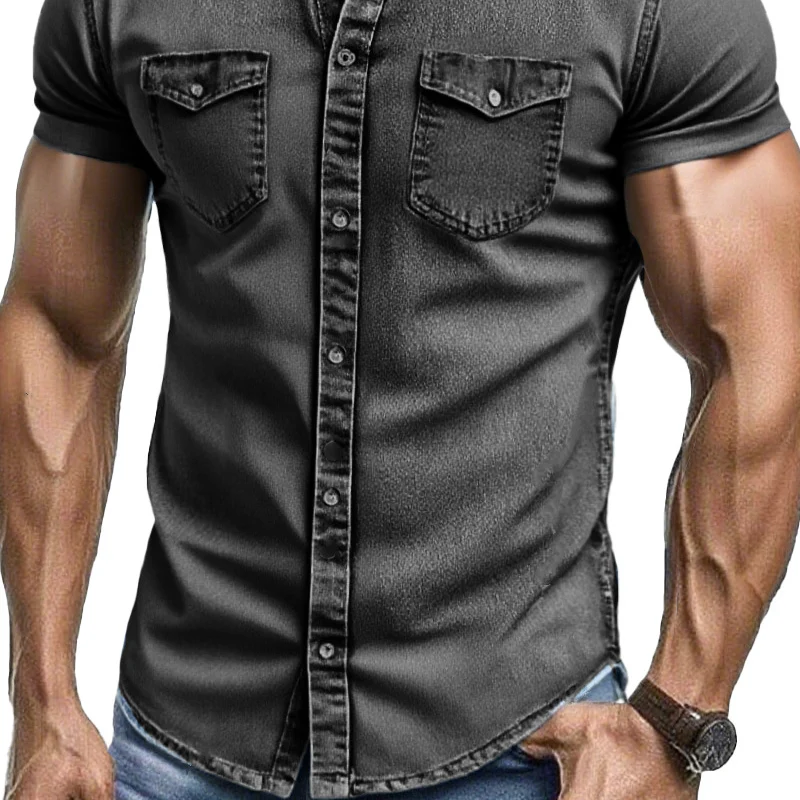 Marvin | Men'S Vintage Washed Short Sleeve Multi-Pocket Denim Shirt - Image 6