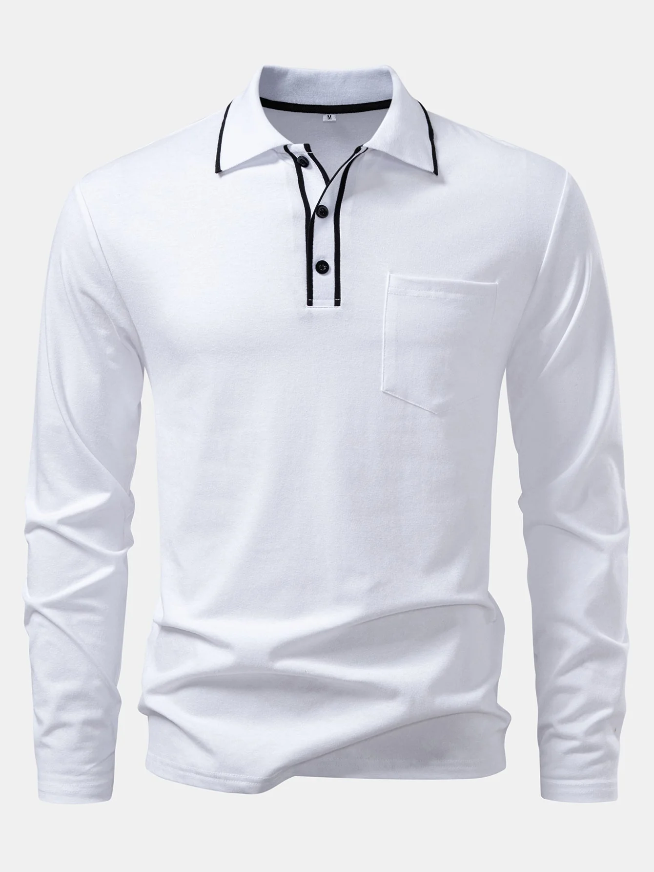 Mason | Long Sleeved Contrast Polo Shirt With Pocket - Image 14