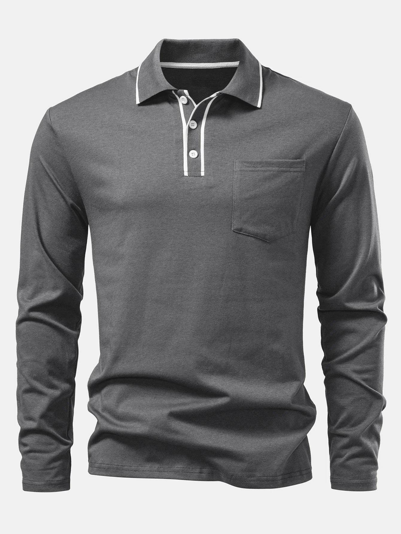 Mason | Long Sleeved Contrast Polo Shirt With Pocket - Image 19