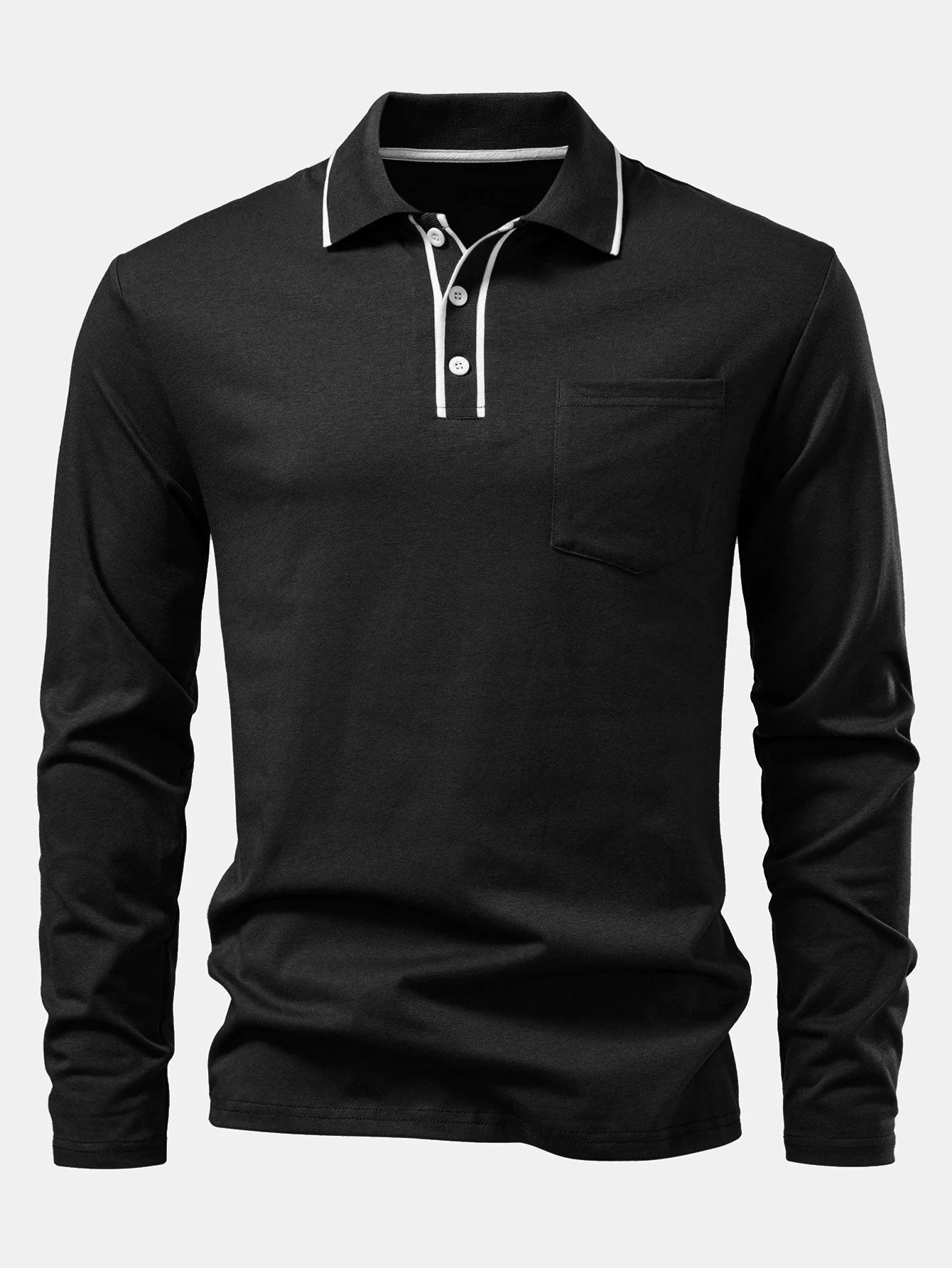 Mason | Long Sleeved Contrast Polo Shirt With Pocket - Image 7