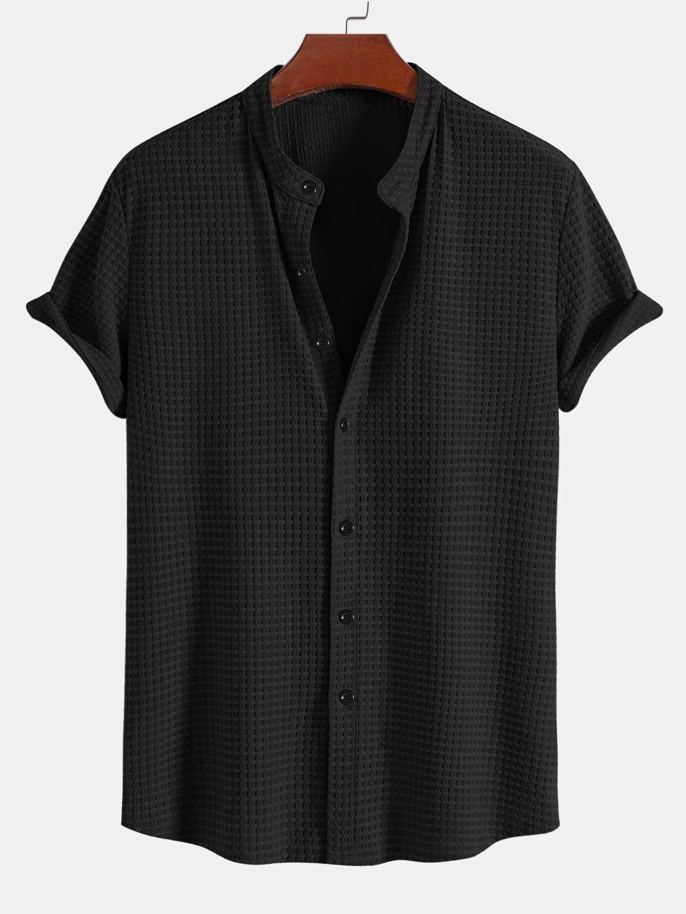 Mateo® | Muscle Fit Waffle Texture Stand Collar Shirt - Image 5