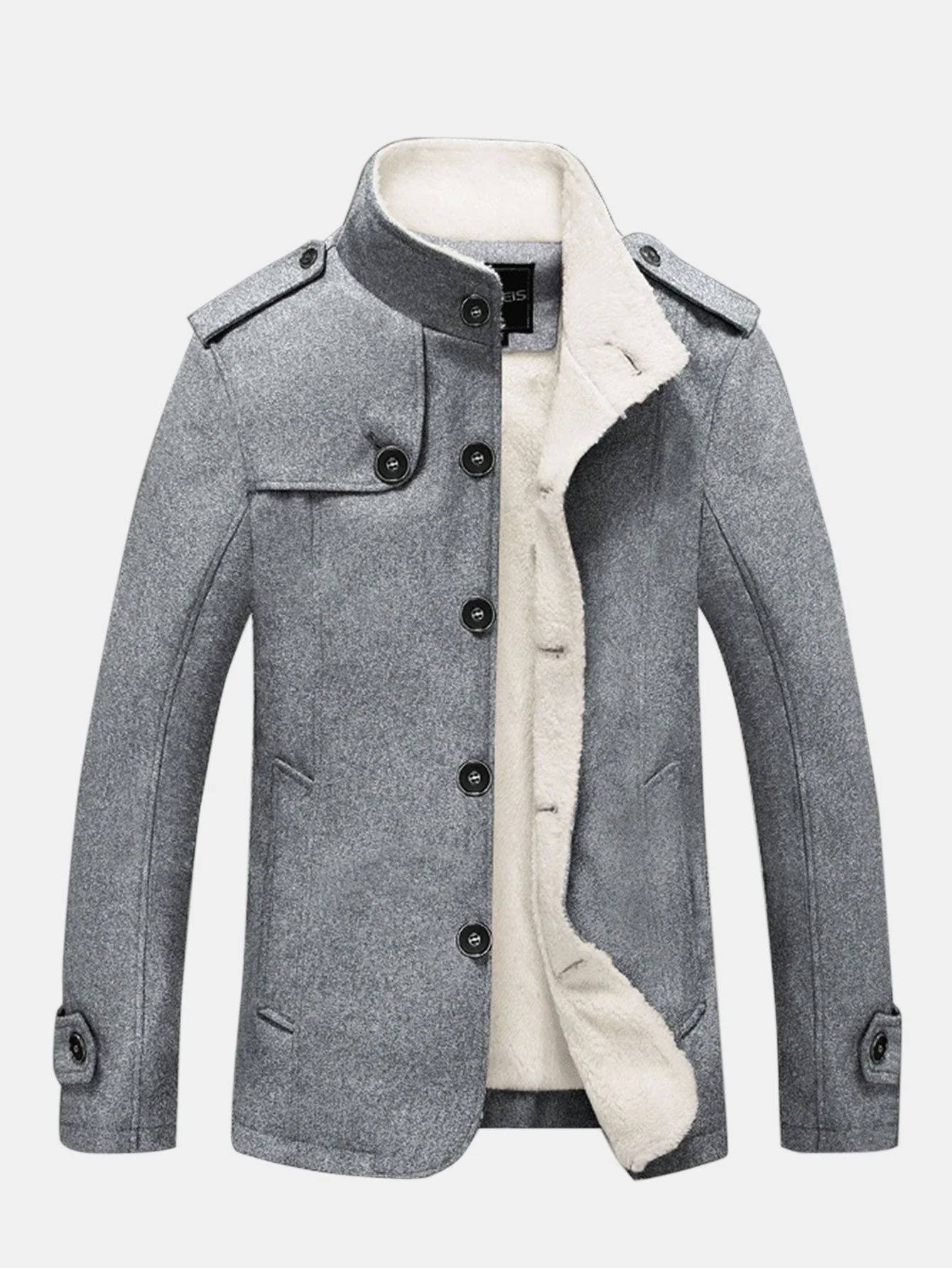 Mateo | Teddy Lined Funnel Neck Wool Look Coat - Image 6