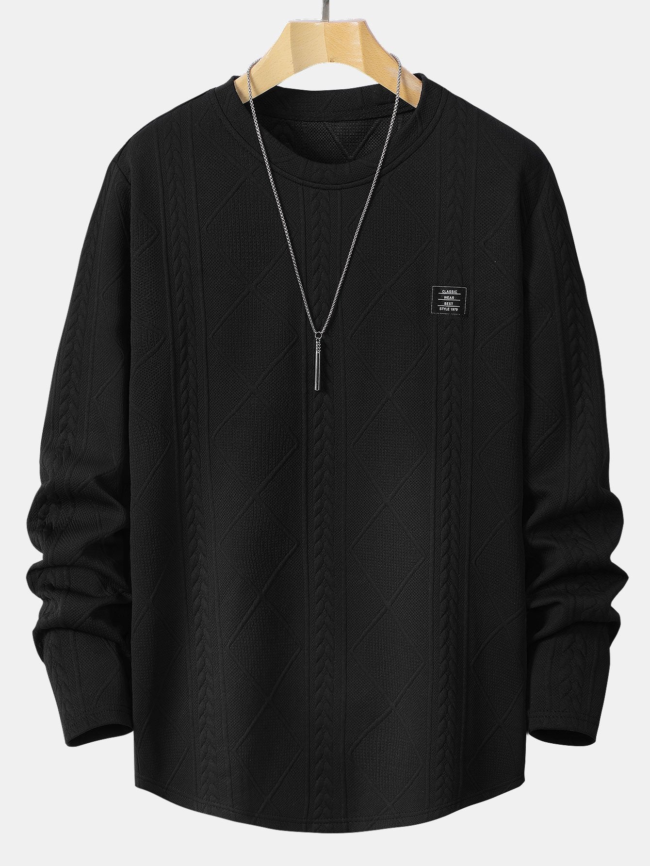 Matías® | Long Sleeve T-Shirt With Curved Hem In Geometric Jacquard & Cargo Joggers In Corduroy With Drawstring - Image 4