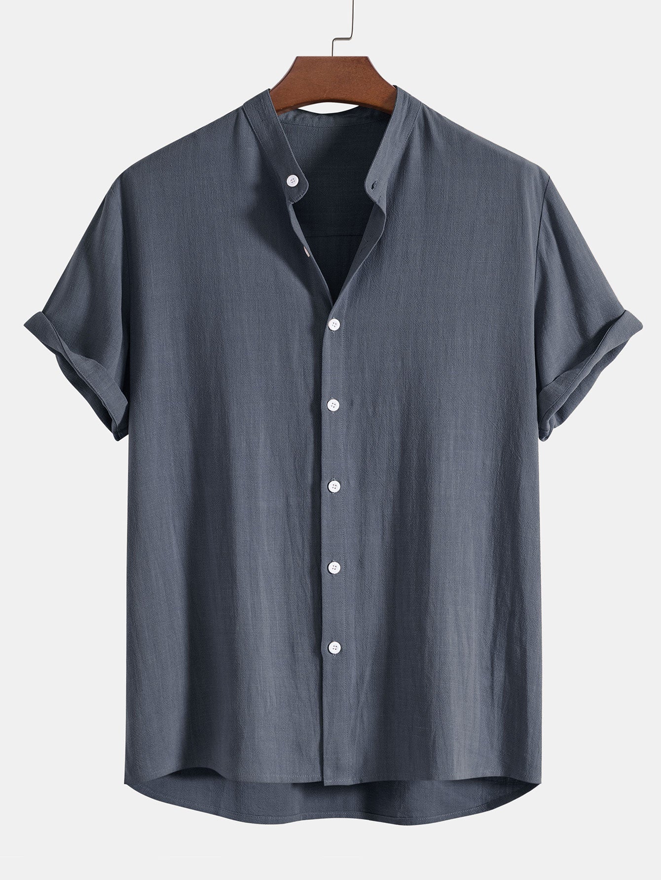 Maurice® | Linen And Rayon Blend Stand Collar Shirt - Image 6
