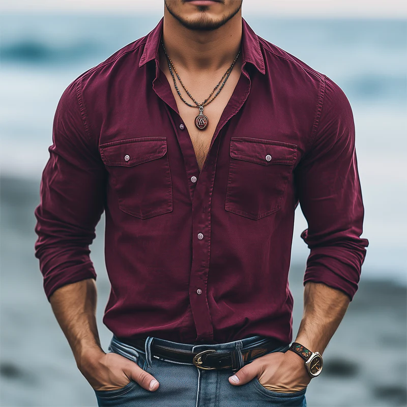 Mauricio | Men'S Basic Solid Color Cotton Long Sleeve Shirt - Image 2