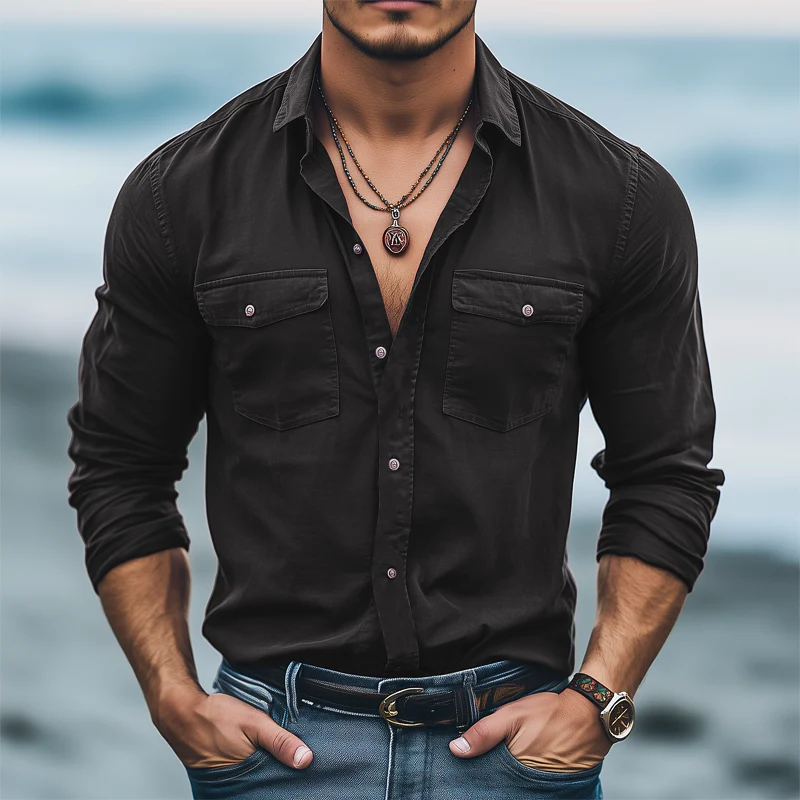 Mauricio | Men'S Basic Solid Color Cotton Long Sleeve Shirt - Image 3