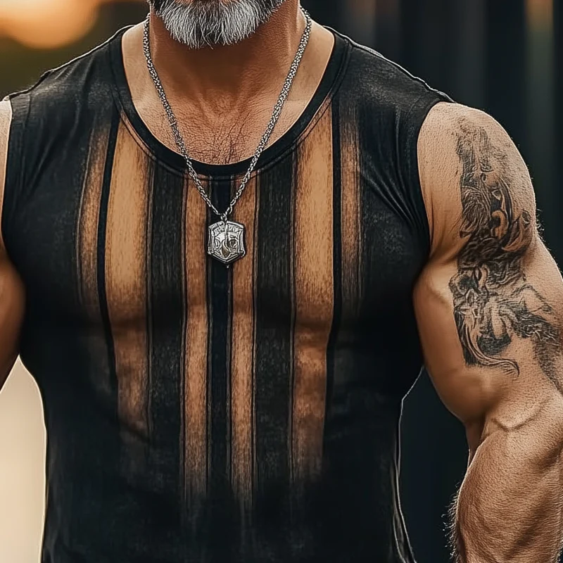 Max | Men'S Vintage Stripe Print Crew Neck Tank Tops - Image 2