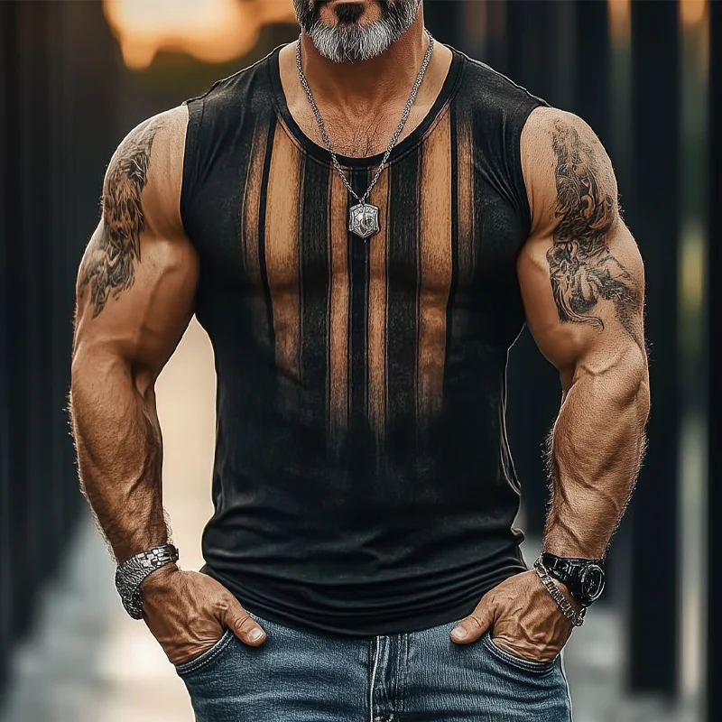 Max | Men'S Vintage Stripe Print Crew Neck Tank Tops - Image 3