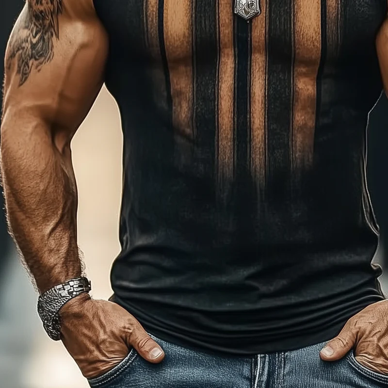 Max | Men'S Vintage Stripe Print Crew Neck Tank Tops - Image 4