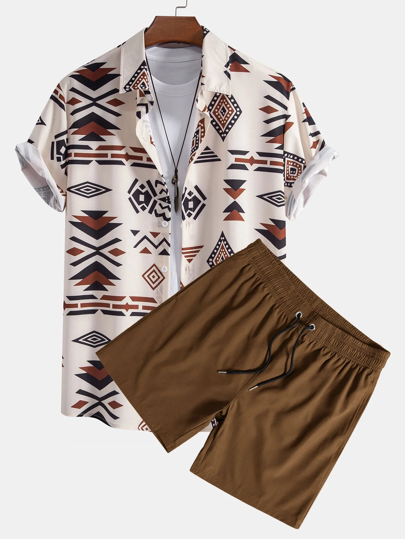 Maximiliano® | Aztec Geometric Print Shirt & Swim Shorts