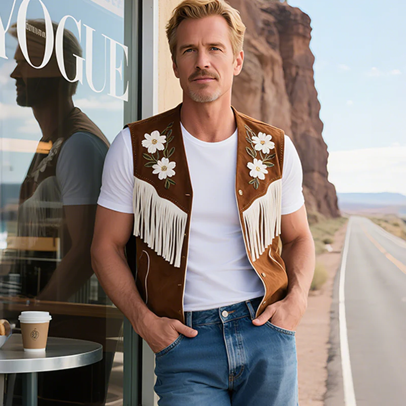 Maximiliano | Men'S Spring And Summer American Retro Western Style Thin Suede Embroidered Tassel Vest - Image 4