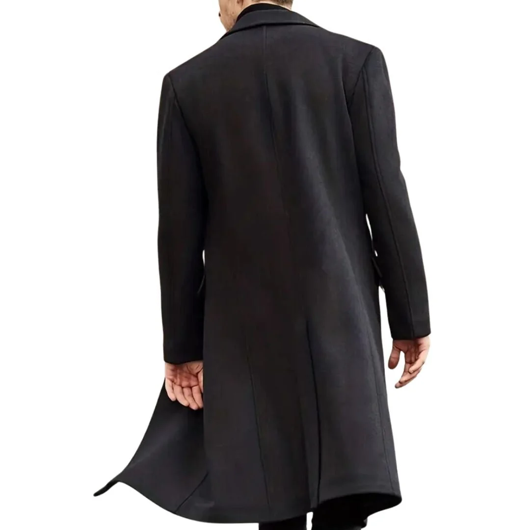 Melchor® | Men’s Black Trench Coat With Flap Pocket - Image 4