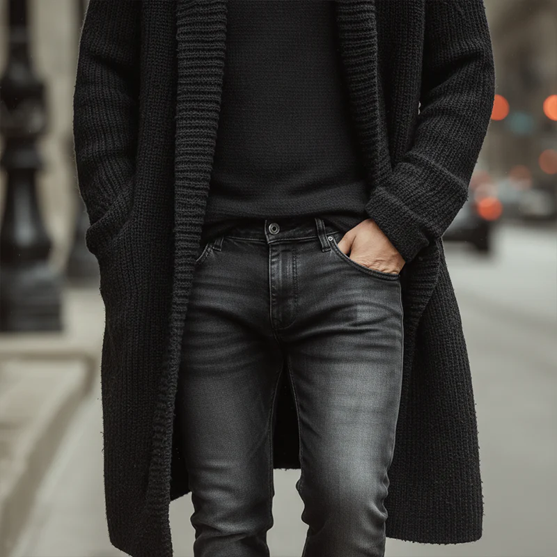 Men's Atmn And Winter Fashion Solid Color Cotnarnnitted Long Hooded Cardigan - Image 5