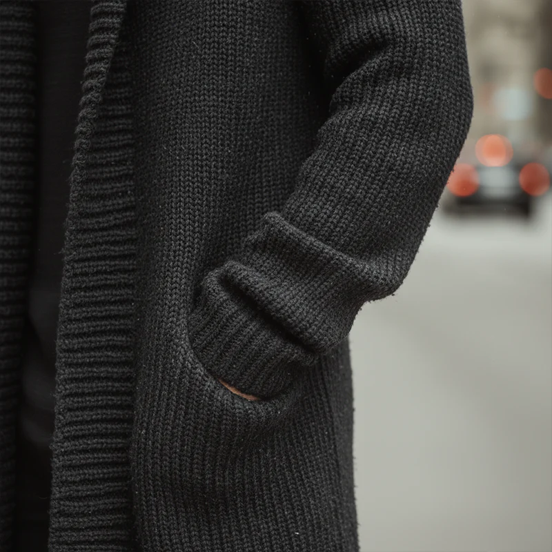 Men's Atmn And Winter Fashion Solid Color Cotnarnnitted Long Hooded Cardigan - Image 6