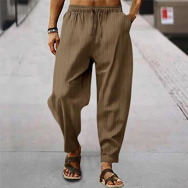 Men's breathable cotn and linen striped loose casal sports trosers - Image 13