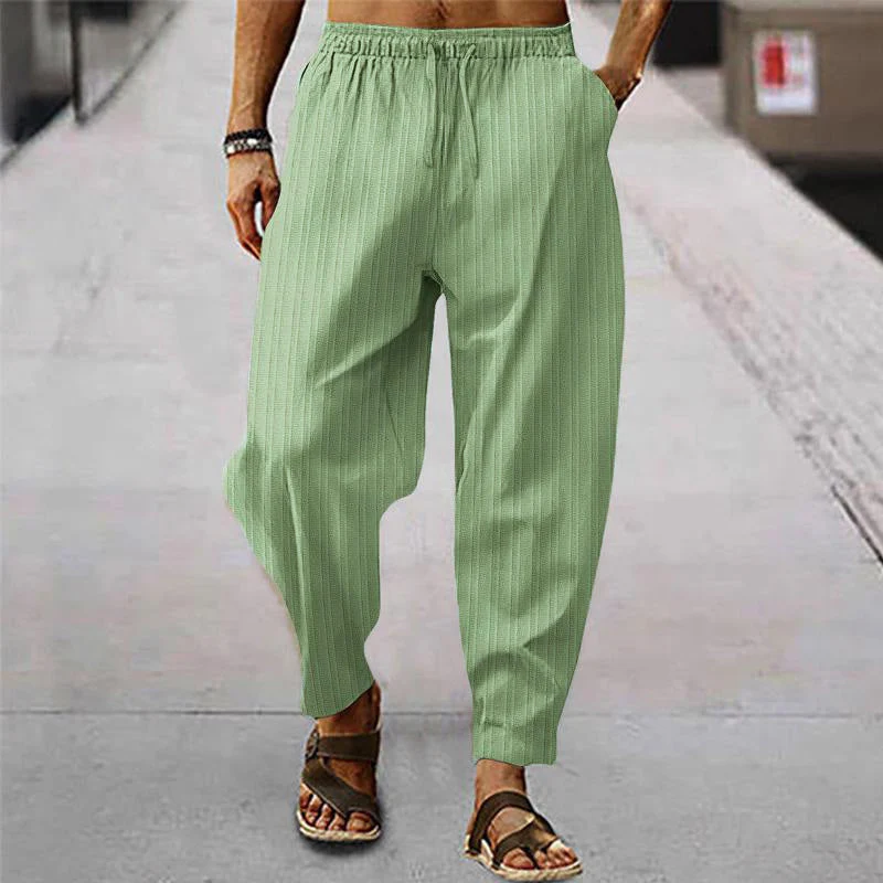 Men's breathable cotn and linen striped loose casal sports trosers - Image 2
