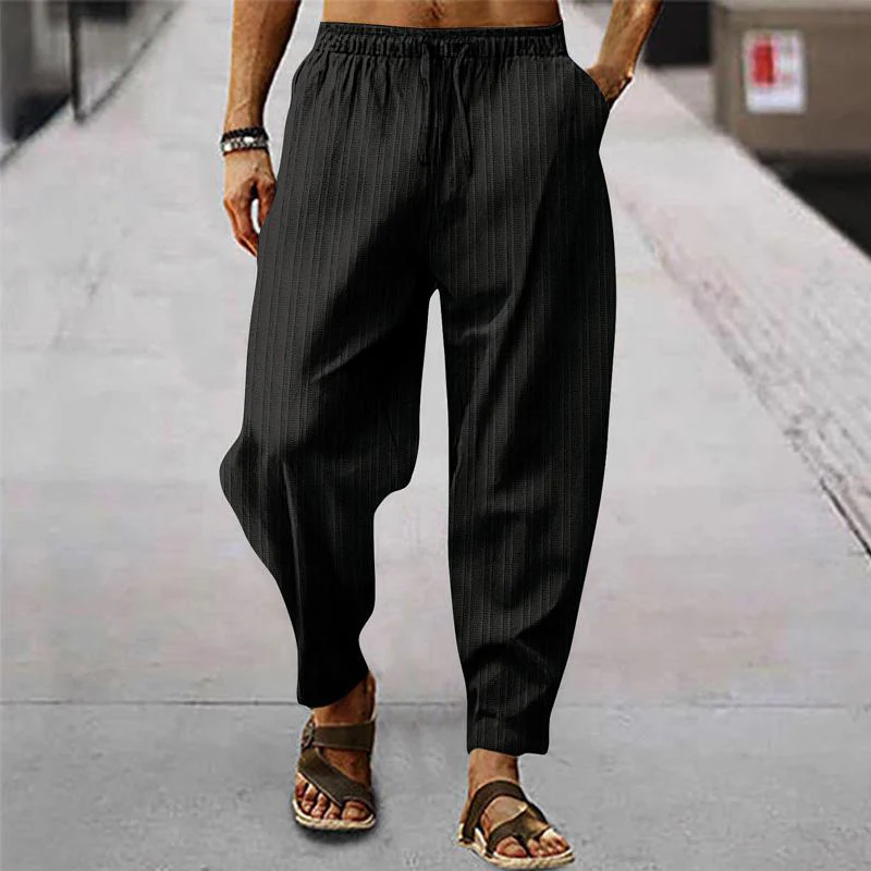 Men's breathable cotn and linen striped loose casal sports trosers - Image 5