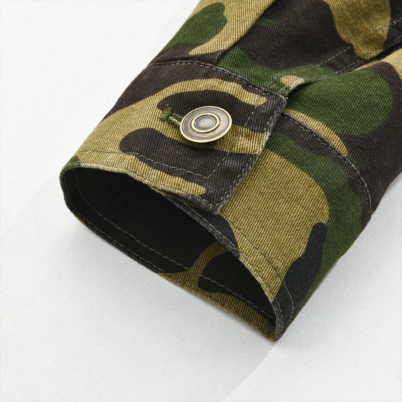 Men's Camoflage Canvas Retro Wear Lapel Jacket - Image 4
