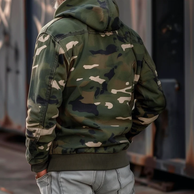 Men's Camouflage Hooded Multi-pocket Zip Cargo Jacket - Image 3