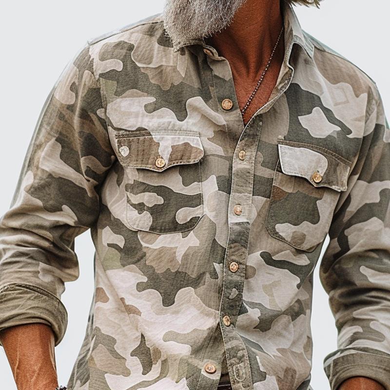 Men's Camouflage Lapel Breast Pocket Cargo Shirt - Image 2