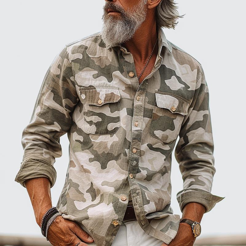 Men's Camouflage Lapel Breast Pocket Cargo Shirt - Image 3