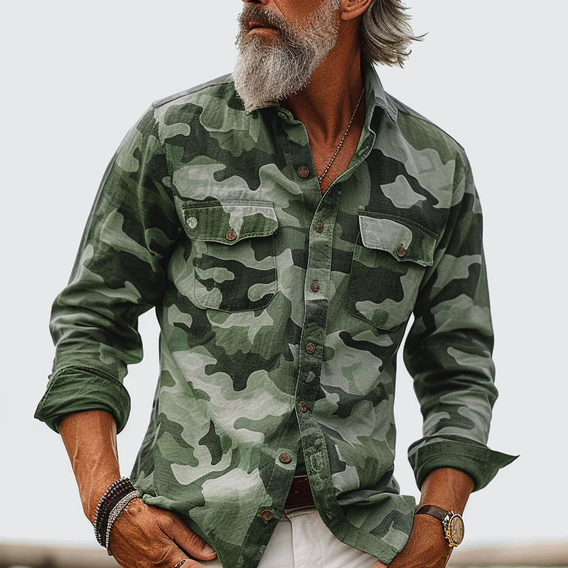 Men's Camouflage Lapel Breast Pocket Cargo Shirt - Image 4