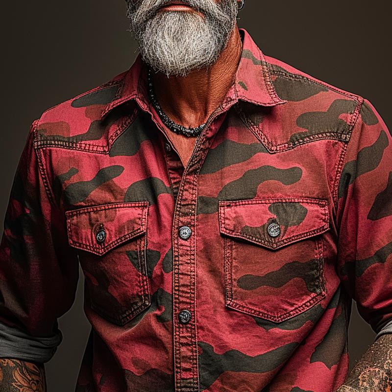 Men's Camoflage Lapel Chest Pocket Cargo Shirt - Image 2