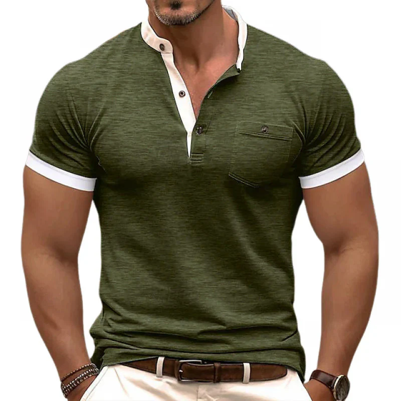 Men's Casal Colorblock Cotn Henley Collar Patch Pocket SliFit Short Sleeve T-ShirtM - Image 5