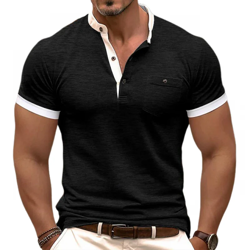 Men's Casal Colorblock Cotn Henley Collar Patch Pocket SliFit Short Sleeve T-ShirtM - Image 7