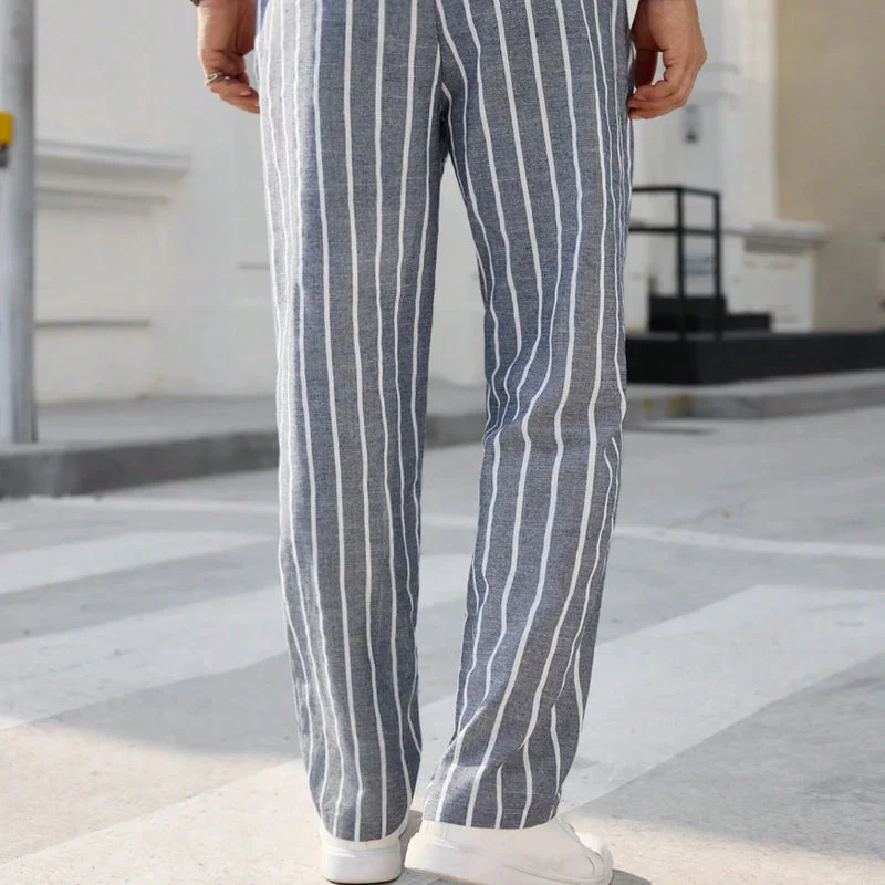 Men's Casal Cotn and Linen Striped Elastic Beach PantsX - Image 2