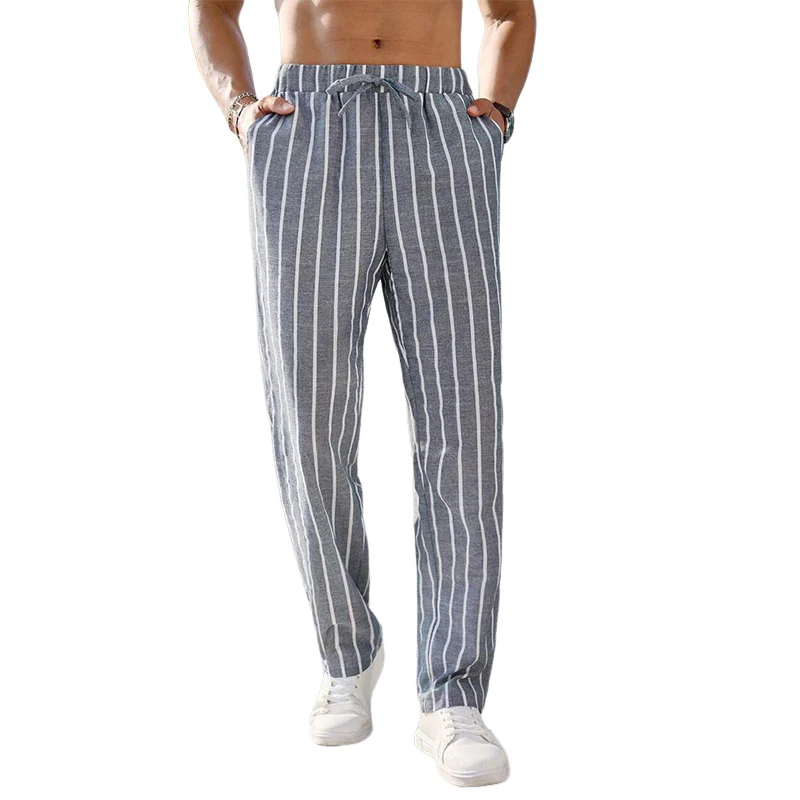 Men's Casal Cotn and Linen Striped Elastic Beach PantsX - Image 5